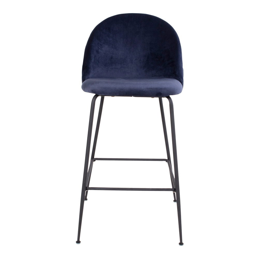 Lausanne Bare Chair - Barhocker in Velours, blau mit schwarzen Beinen, HN1205