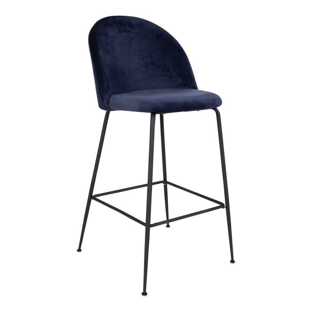 Lausanne Bare Chair - Barhocker in Velours, blau mit schwarzen Beinen, HN1205