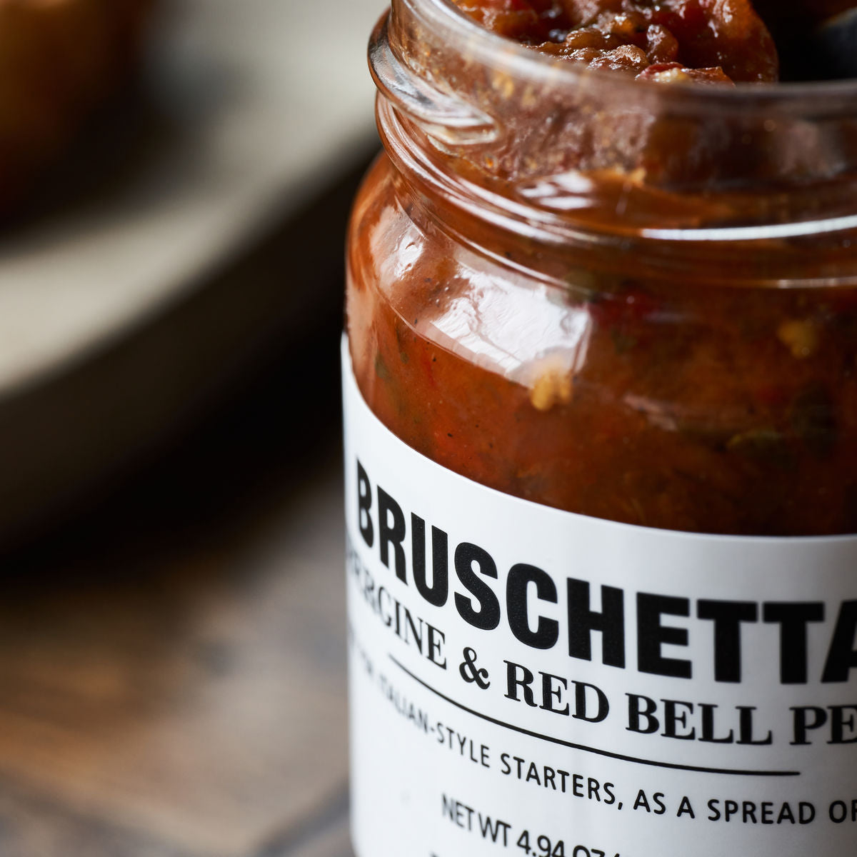 Bruschetta, Auberginen und roter Paprika