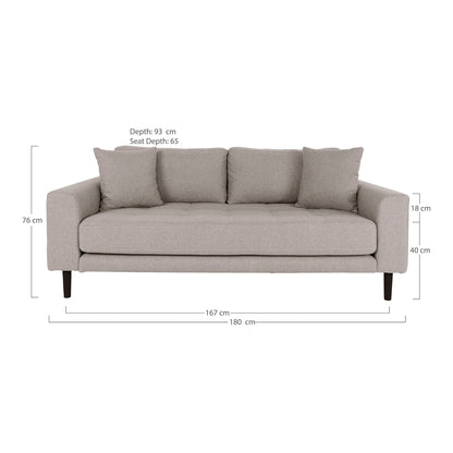 Lido 2,5 -Person -Sofa - 2,5 Personen -Sofa, Stein mit zwei Kissen und schwarzen Holzbeinen, HN1030