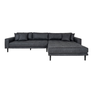 Lido Lounge Sofa - Lounge -Sofa, rechts - Wing in dunkelgraue Mikrofaser mit vier Kissen und schwarzen Holzbeinen, HN1000