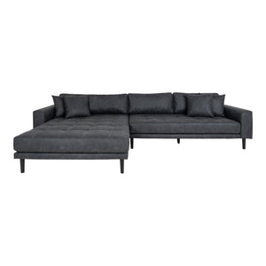 Lido Lounge Sofa - Lounge -Sofa, links in dunkelgraue Mikrofaser mit vier Kissen und schwarzen Holzbeinen, HN1000