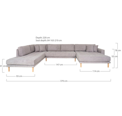 Lido U-Sofa Open End-U-Sofa Open End, rechts in hellgrau mit vier Kissen und Naturholzbeinen, HN1040, HN1040