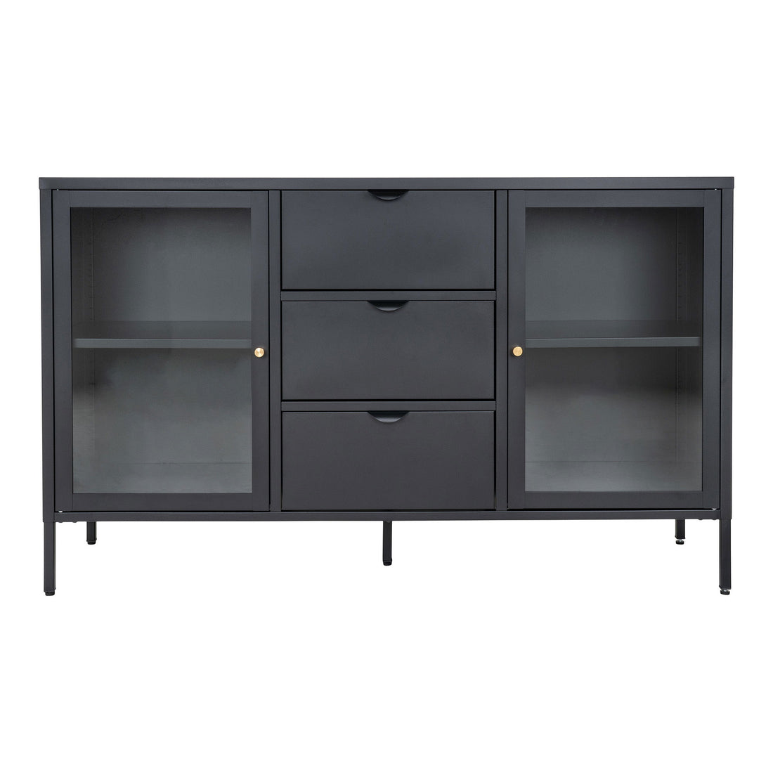 Dalby Sideboard - Sideboard, schwarz mit Glastüren und 3 Schubladen