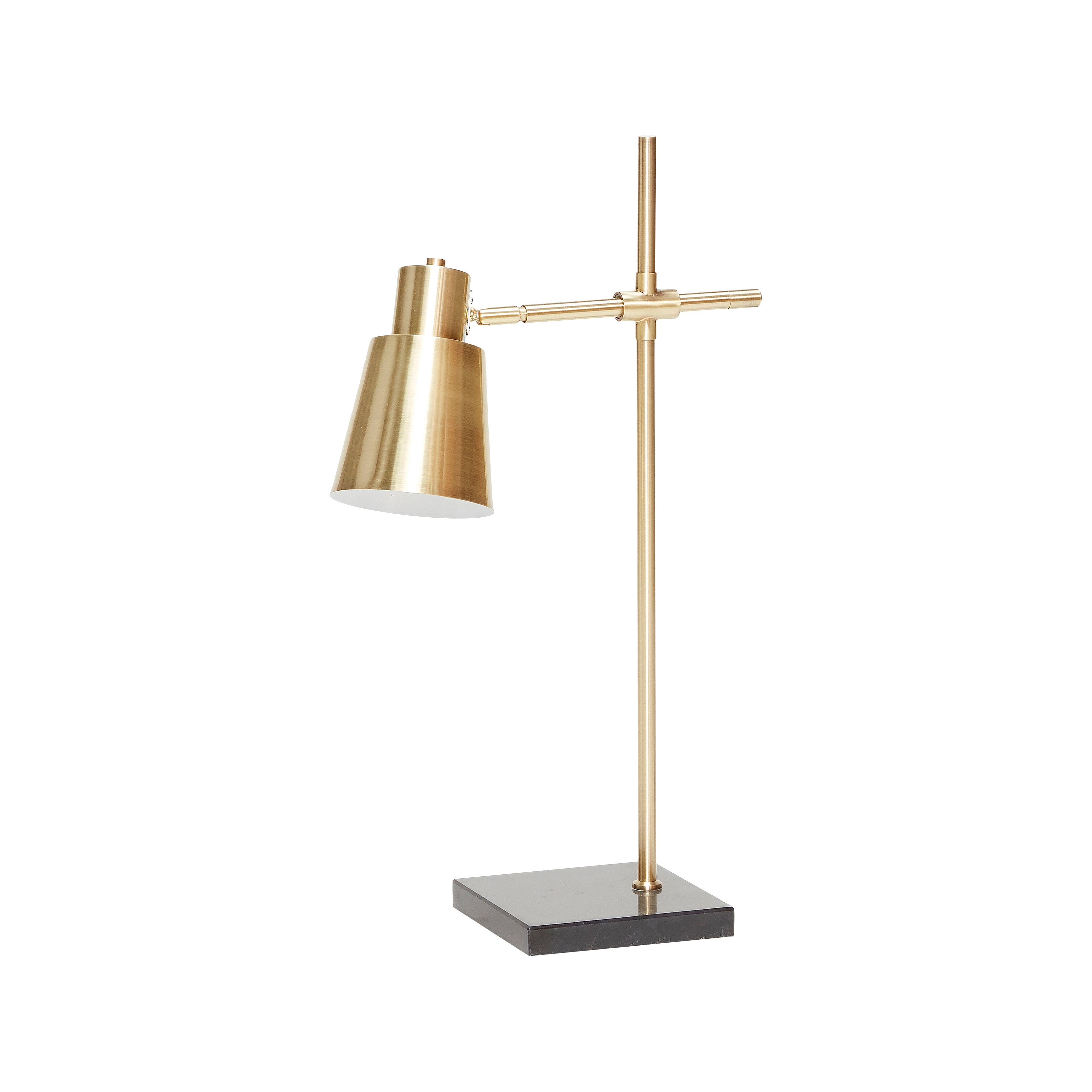 Hübsch - Bordlampe, messing/sort m/marmor fod - 36x18x64cm, E27/60W