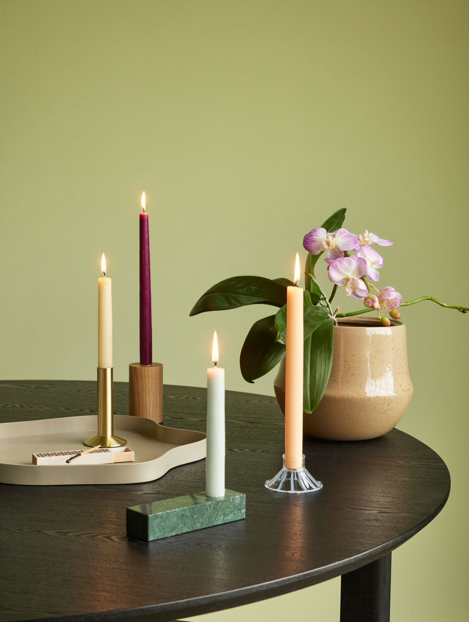 Hübsch Ziegel Candlestick Green