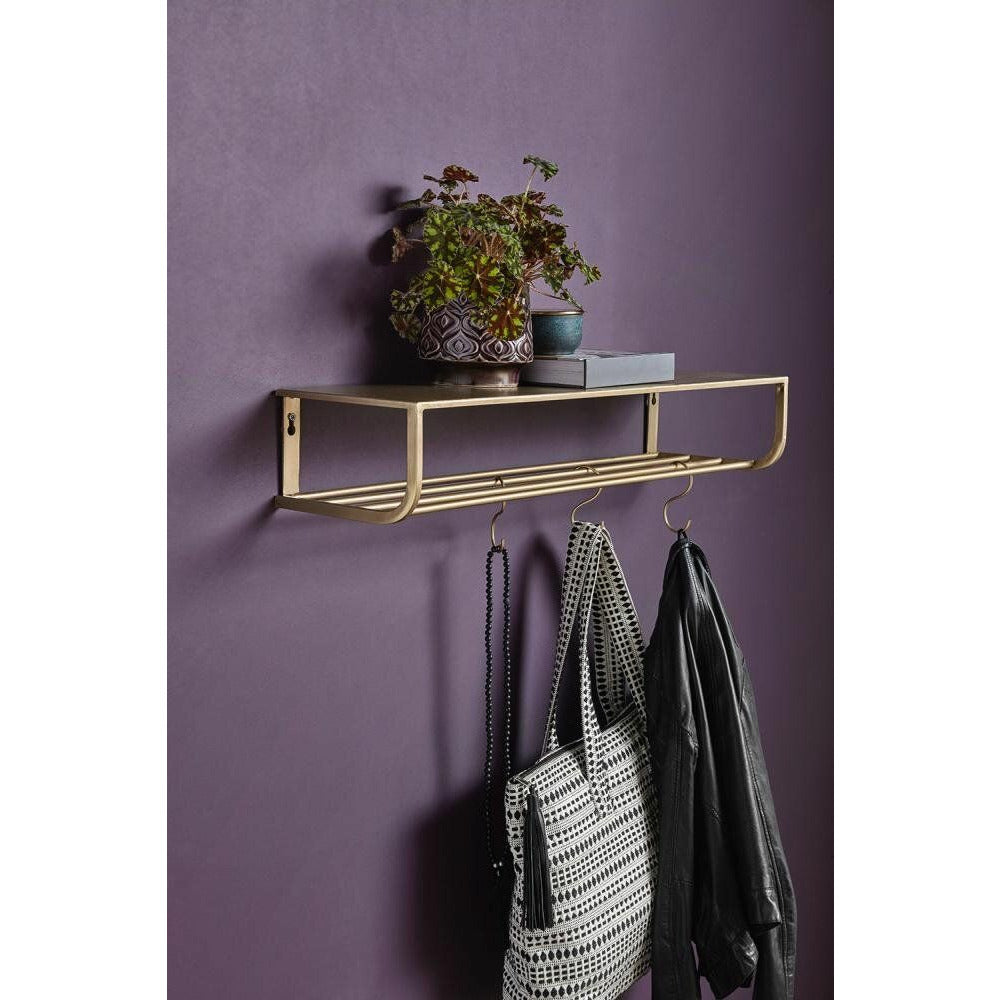 Nordal Hylde i metal med 5 S-kroge - L120 cm - guld finish - Nordal - DesignGaragen.dk