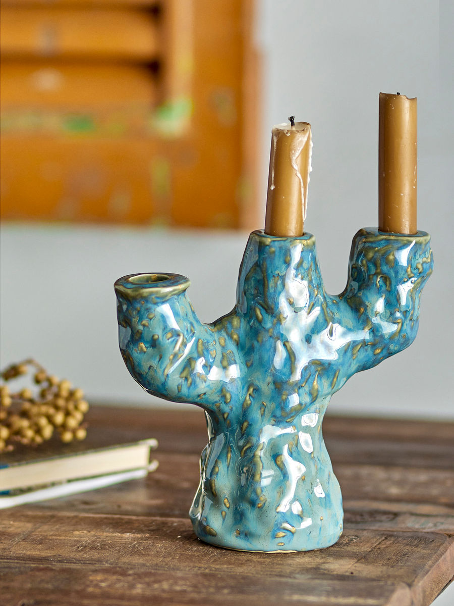 Kreative Kollektion Tahoka Candlestick, Blau, Steinzeug